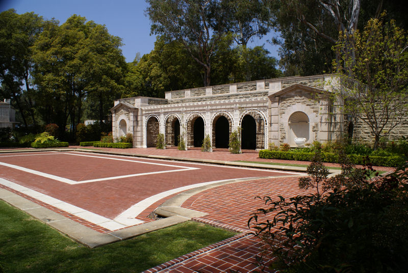 A modest courtyard on the grounds of the Greystone estate